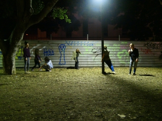 Young people in the park in the evening