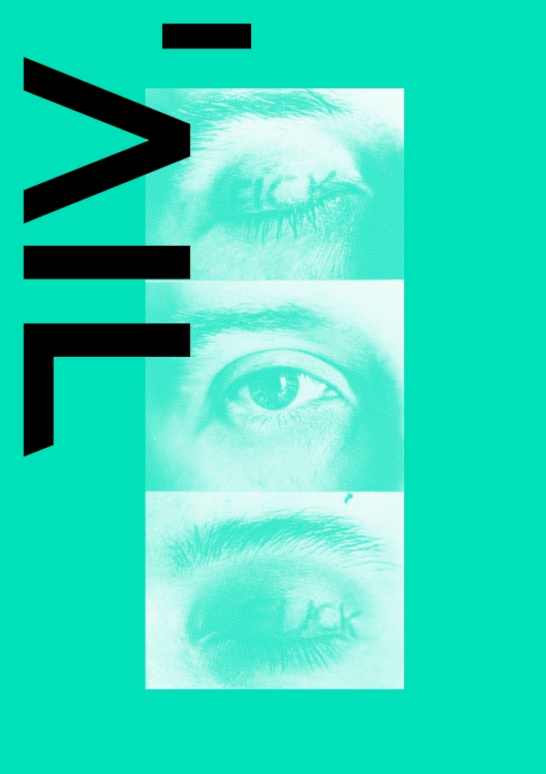 Exhibition poster with the letters
                                          AIL and three eyes