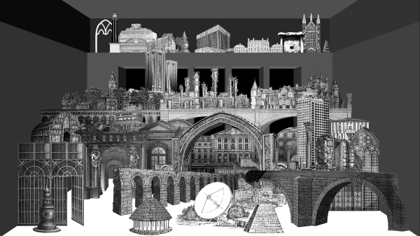 Skizze der Bank von England
                                          in Ruinen