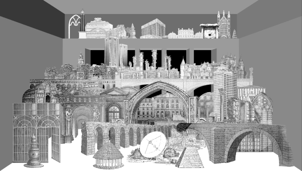 Skizze der Bank von England
                                          in Ruinen