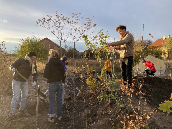 Students doing gardening